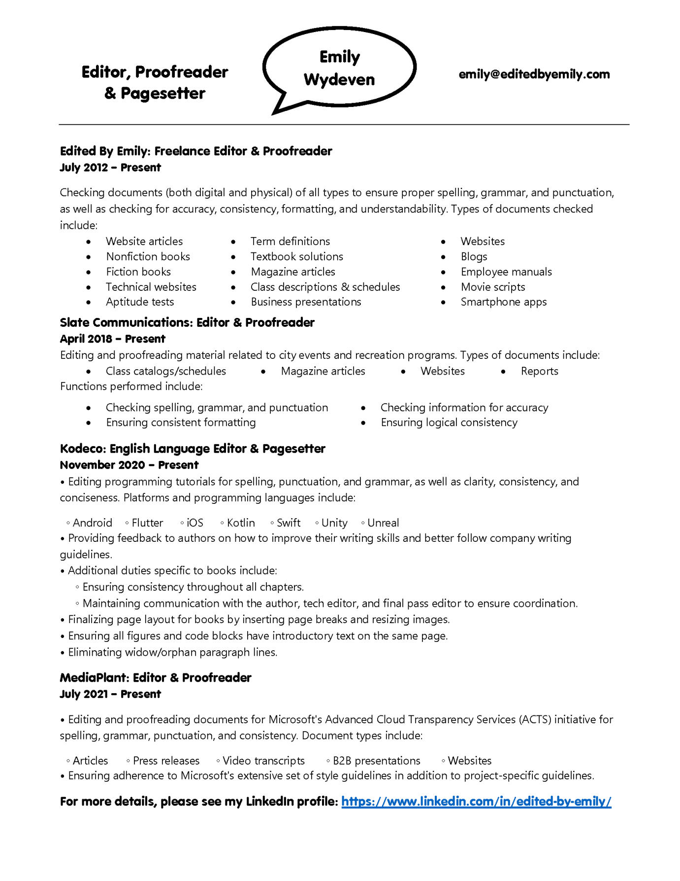 Emily Wydeven resume
